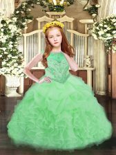  Apple Green Scoop Neckline Beading and Ruffles and Pick Ups Winning Pageant Gowns Sleeveless Zipper