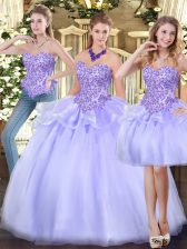 Stunning Appliques and Ruffles Quince Ball Gowns Lavender Zipper Sleeveless Floor Length