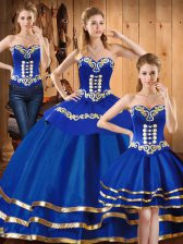  Floor Length Lace Up Quinceanera Dress Blue for Military Ball and Sweet 16 and Quinceanera with Embroidery