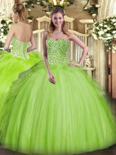  Beading and Ruffles 15 Quinceanera Dress Yellow Green Lace Up Sleeveless Floor Length