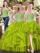 Hot Selling Beading and Ruffles Sweet 16 Dresses Lace Up Sleeveless Floor Length