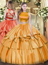  Orange Criss Cross Sweet 16 Dresses Ruffled Layers Sleeveless Floor Length