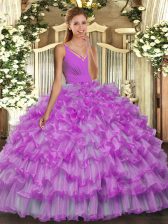 Fabulous Floor Length Ball Gowns Sleeveless Lilac 15 Quinceanera Dress Backless