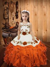 Dazzling Floor Length Ball Gowns Sleeveless Orange Red Little Girl Pageant Gowns Lace Up