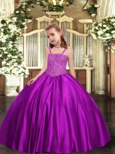  Satin Sleeveless Floor Length Little Girls Pageant Gowns and Beading