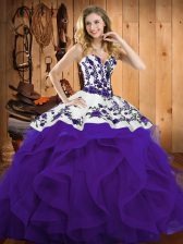 Fine Purple Sweetheart Lace Up Embroidery and Ruffles Sweet 16 Quinceanera Dress Sleeveless