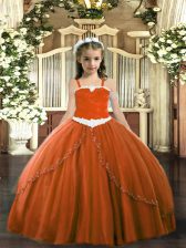  Rust Red Sleeveless Appliques Lace Up Little Girls Pageant Gowns