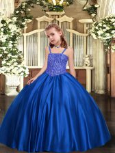  Royal Blue Little Girl Pageant Dress Party and Sweet 16 and Quinceanera and Wedding Party with Beading Straps Sleeveless Lace Up