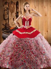 Nice Multi-color Sleeveless Satin and Fabric With Rolling Flowers Sweep Train Lace Up 15th Birthday Dress for Military Ball and Sweet 16 and Quinceanera