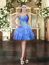  Baby Blue Organza Lace Up Evening Dress Sleeveless Mini Length Beading and Ruffled Layers