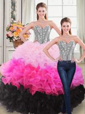 Top Selling Multi-color Sleeveless Beading and Ruffles Floor Length Quince Ball Gowns