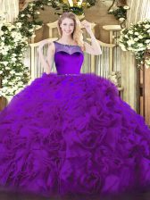  Eggplant Purple Zipper Scoop Beading Quinceanera Dresses Fabric With Rolling Flowers Sleeveless