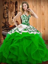  Sleeveless Satin and Organza Floor Length Lace Up Vestidos de Quinceanera in with Embroidery