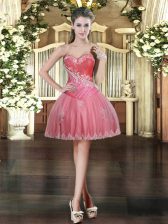 Beauteous Beading and Appliques Coral Red Lace Up Sleeveless Mini Length