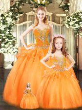 Best Orange Red Lace Up 15th Birthday Dress Beading and Ruffles Sleeveless Floor Length
