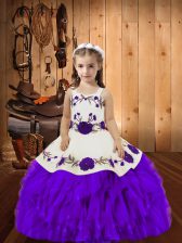  Eggplant Purple Straps Neckline Embroidery and Ruffles Pageant Dress Wholesale Sleeveless Lace Up