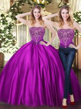 Elegant Beading 15th Birthday Dress Purple Lace Up Sleeveless Floor Length