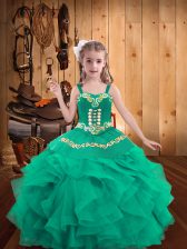 Gorgeous Straps Sleeveless Lace Up Pageant Dress Wholesale Turquoise Organza