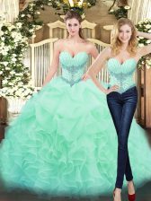 Low Price Apple Green Sweetheart Lace Up Beading and Ruffles Quince Ball Gowns Sleeveless
