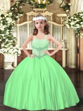  Green Little Girls Pageant Dress Party and Quinceanera with Beading Straps Sleeveless Lace Up