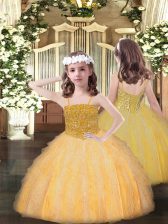  Beading and Ruffles Little Girl Pageant Gowns Orange Lace Up Sleeveless Floor Length
