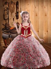  Ball Gowns Glitz Pageant Dress Red Straps Fabric With Rolling Flowers Sleeveless Floor Length Lace Up