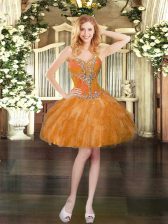  Beading and Ruffles Prom Dress Orange Lace Up Sleeveless Mini Length