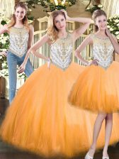 High Quality Tulle Sleeveless Floor Length Quinceanera Gown and Beading