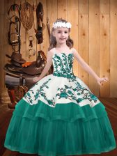 Cute Turquoise Straps Lace Up Embroidery Pageant Gowns Sleeveless