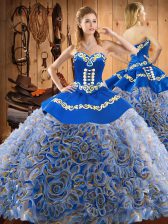 Eye-catching Embroidery Quinceanera Gown Multi-color Lace Up Sleeveless Sweep Train