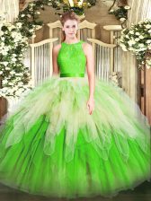 Affordable Multi-color Ball Gowns Lace and Ruffles Vestidos de Quinceanera Zipper Organza Sleeveless Floor Length