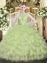  Yellow Green Scoop Backless Beading and Ruffled Layers Ball Gown Prom Dress Sleeveless