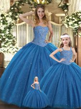 Sweet Sweetheart Sleeveless Tulle Sweet 16 Quinceanera Dress Beading Lace Up