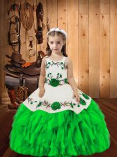 New Style Organza Sleeveless Floor Length Pageant Dress and Embroidery and Ruffles