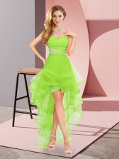  A-line Beading Dama Dress for Quinceanera Lace Up Tulle Sleeveless High Low