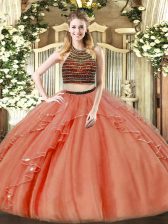 Hot Sale Ball Gowns 15th Birthday Dress Rust Red Halter Top Organza Sleeveless Floor Length Zipper