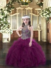  Purple Sleeveless Organza Lace Up Kids Formal Wear for Party and Quinceanera