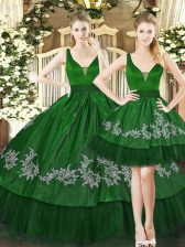  Floor Length Ball Gowns Sleeveless Dark Green Quinceanera Dresses Lace Up