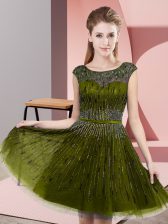  Empire Prom Dresses Olive Green Scoop Tulle Sleeveless Knee Length Backless