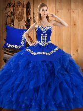 Free and Easy Sweetheart Sleeveless Lace Up 15 Quinceanera Dress Blue Satin and Organza
