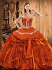 High Quality Rust Red Quinceanera Dress Military Ball and Sweet 16 and Quinceanera with Embroidery and Ruffles Sweetheart Sleeveless Lace Up