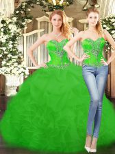  Green Lace Up Sweetheart Beading and Ruffles Quinceanera Dress Organza Sleeveless