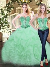 Top Selling Apple Green Ball Gowns Ruffles Quince Ball Gowns Lace Up Organza Sleeveless Floor Length