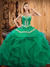 Luxurious Turquoise Lace Up Quinceanera Dress Embroidery and Ruffles Sleeveless Floor Length