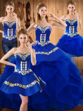 Extravagant Satin and Organza Sleeveless Floor Length Quinceanera Dress and Embroidery and Ruffles