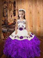 Floor Length Ball Gowns Sleeveless Eggplant Purple Kids Formal Wear Lace Up