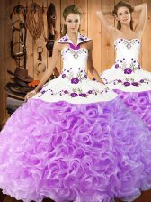 Charming Embroidery Sweet 16 Dresses Lilac Lace Up Sleeveless Floor Length