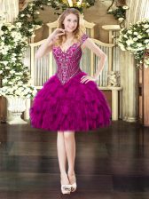Wonderful Sleeveless Lace Up Mini Length Beading and Ruffles Prom Dresses