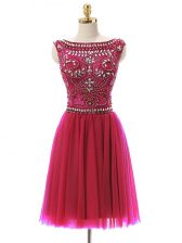  Mini Length Hot Pink Prom Gown Bateau Sleeveless Zipper