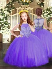  Scoop Sleeveless Pageant Dresses Floor Length Beading Lavender Tulle